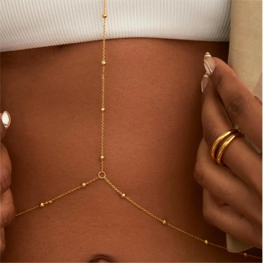 🔥 GoldenGlow™ - Cadena Corporal Ajustable con Perlas Brillantes