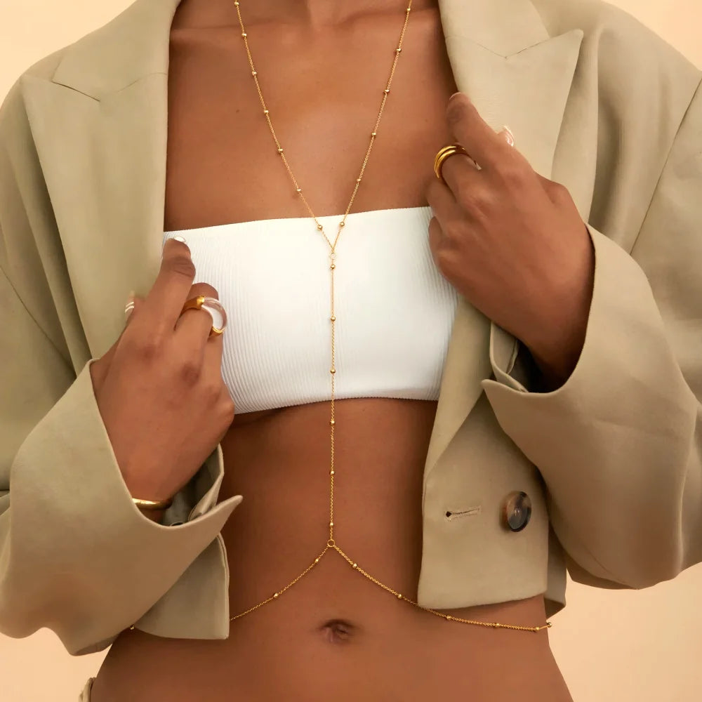 🔥 GoldenGlow™ - Cadena Corporal Ajustable con Perlas Brillantes