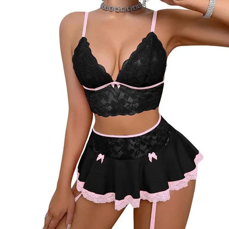 🔥 FantasySet™ - Conjunto Lencería con Minifalda y Liguero Premium - Sensualease